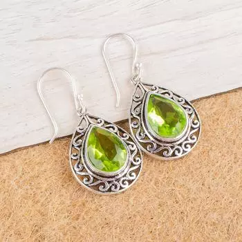 Peridot Gemstone 925 Sterling Silver Jewelry Handmade Teardrop Earrings 1.72 CE-4-4