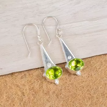 Peridot Gemstone 925 Sterling Silver Jewelry Handmade Drop/Dangle Earrings 1.80 EE-50-1