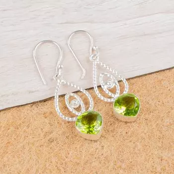 Peridot Gemstone 925 Sterling Silver Jewelry Handmade Drop/Dangle Earrings 2.00 EE-32-1