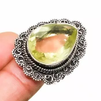 Ювелирное кольцо ручной работы с драгоценным камнем Перидот 925 пробы, посеребренное, размер 7,5
