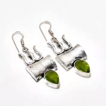 Ювелирные серьги ручной работы с драгоценным камнем Перидот 925 пробы, посеребренные, 2,08 дюйма