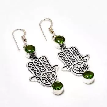 Ювелирные серьги ручной работы с драгоценным камнем Перидот 925 пробы, посеребренные, 2,08 дюйма