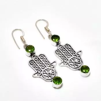 Ювелирные серьги ручной работы с драгоценным камнем Перидот 925 пробы, посеребренные, 2,08 дюйма