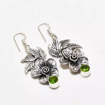 Ювелирные серьги ручной работы с драгоценным камнем Перидот 925 пробы, посеребренные, 2,08 дюйма
