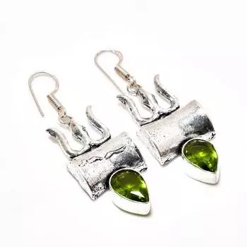 Ювелирные серьги ручной работы с драгоценным камнем Перидот 925 пробы, посеребренные, 2,08 дюйма