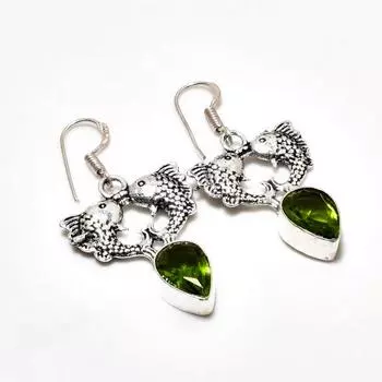 Ювелирные серьги ручной работы с драгоценным камнем перидот 925 пробы, покрытые серебром, 1,70 дюйма