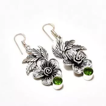 Ювелирные серьги ручной работы с драгоценным камнем Перидот 925 пробы, посеребренные, 2,08 дюйма