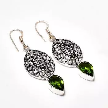 Ювелирные серьги ручной работы с драгоценным камнем Перидот 925 пробы, посеребренные, 2,08 дюйма