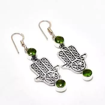 Ювелирные серьги ручной работы с драгоценным камнем Перидот 925 пробы, посеребренные, 2,08 дюйма