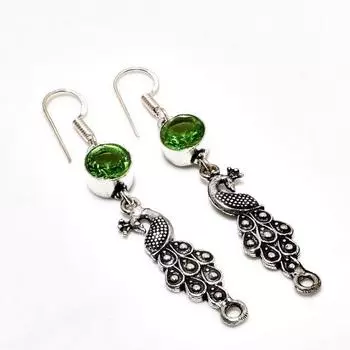 Ювелирные серьги ручной работы с драгоценным камнем перидот 925 пробы, посеребренные, 2,34 дюйма
