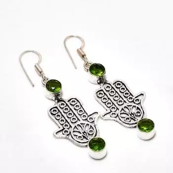 Ювелирные серьги ручной работы с драгоценным камнем Перидот 925 пробы, посеребренные, 2,08 дюйма