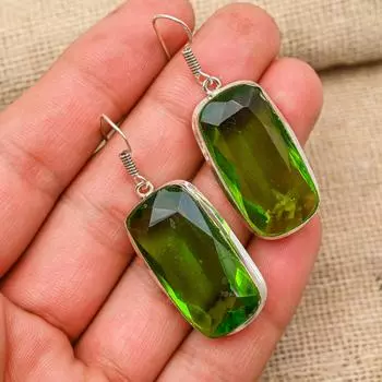 Peridot Gemstone Handmade 925 Sterling Silver Jewelry Earring Gift For Wedding