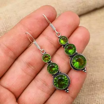 Peridot Gemstone Handmade 925 Sterling Silver Jewelry Earring Gift For Wedding
