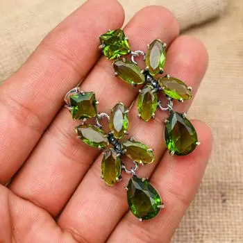 Peridot Gemstone Handmade 925 Sterling Silver Jewelry Earring Gift For Wedding