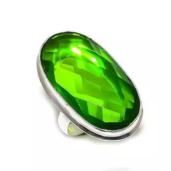 Peridot Gemstone Handmade 925 Sterling Silver Jewelry Ring Size 7.5 W0N16