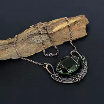 Peridot Gemstone Handmade Copper Wire Wrap Jewelry Beauteous Adjustable Necklace For Women 18 Inches With Adjustable зелёный