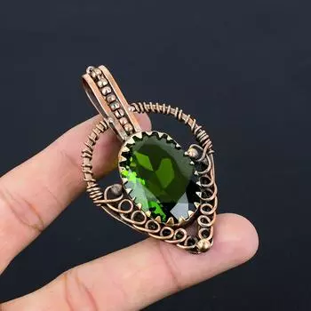Перидот драгоценный камень ручной работы чистая медная проволока обернутая подвеска ювелирные изделия на День памяти 2.95 Inches зелёный
