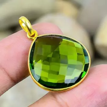 Peridot Gemstone (Simulated) Solid 925 Sterling Silver Pendant 1.48 SP7367-5