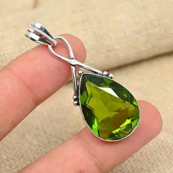 Peridot Gemstone Solid 925 Sterling Silver Handmade Отличные подвесные украшения 1.96 Inches зелёный
