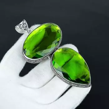 Peridot Giant Size Gemstone Handmade 925 Sterling Silver Jewelry Pendant, Big Size Pendant For Gifts , Double Peridot Gemstone Pendant Gift For Him 2.54 зелёный