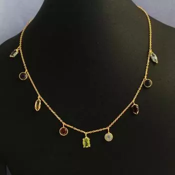 Перидот Гранат Лунный камень Цитрин Аметист Иолит Синий топаз Желтое золото Позолоченное ожерелье из стерлингового серебра 925 пробы жёлтый/золотой