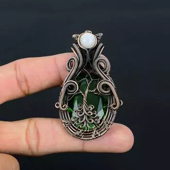 Перидот и лунный камень, драгоценный камень, чистая медная проволока, замечательная ювелирная подвеска ручной работы 2.36 Inches зелёный