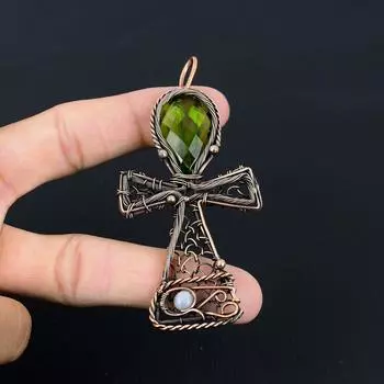 Перидот и лунный камень, драгоценный камень, чистая медная проволока, замечательная ювелирная подвеска ручной работы