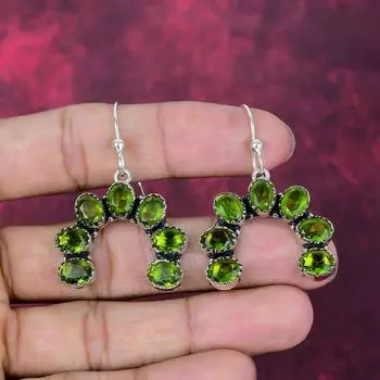 Peridot Jewelry, 925 Solid Sterling Silver Earrings, Handmade Gemstone Jewelry Earrings Gift For Love 1.85 Inches