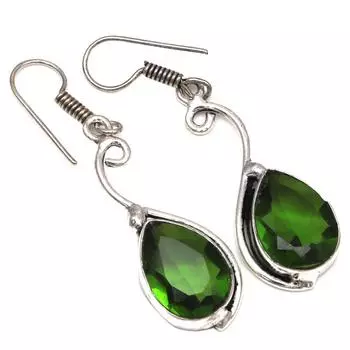 Перидот кварц драгоценный камень ручной работы подарок для нее серебряные ювелирные серьги 1.75