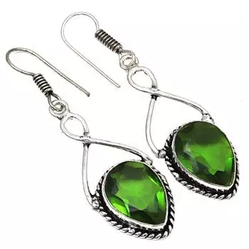 Перидот кварц драгоценный камень ручной работы подарок для нее серебряные ювелирные серьги 1.75