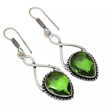 Перидот кварц драгоценный камень ручной работы подарок для нее серебряные ювелирные серьги 1.5