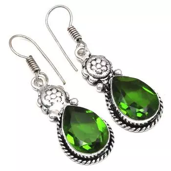Перидот кварц драгоценный камень ручной работы подарок для нее серебряные ювелирные серьги 1.75