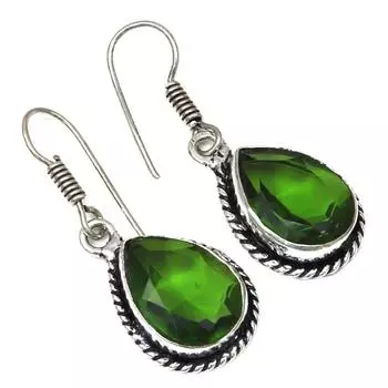 Перидот кварц драгоценный камень ручной работы подарок для нее серебряные ювелирные серьги 1.5