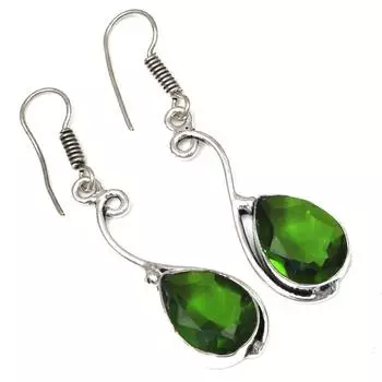 Перидот кварц драгоценный камень ручной работы подарок для нее серебряные ювелирные серьги 1.5