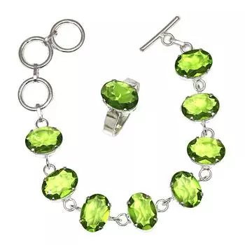 Перидот кварц драгоценный камень женские унисекс ювелирные изделия браслеты и кольца 7-8