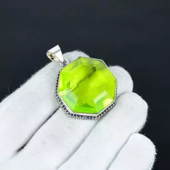 Peridot Pendant, 925 Sterling Silver Pendant, Octagon Handmade Pendant, Antique Pendant, Gemstone, Peridot Pendant, Gift For Mom 2.16 зелёный
