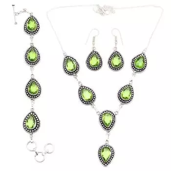 Peridot Quartz Gemstone Friends Jewelry Necklace Set 18-20