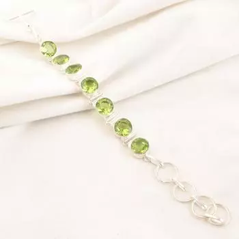 Перидот Зеленый Драгоценный Камень 925 Стерлинговое Серебро Изделие Ручной Работы Ювелирный Браслет 9 Для Подарка RB-7-2