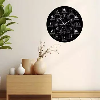 Periodic Table Wall Clock 30 cm Mount Modern Ornament Symbols Black Board Quiet for