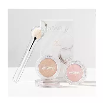 PERIPERA Glory Highlighter with Fan Brush Special Set 2items #01 Day Glory