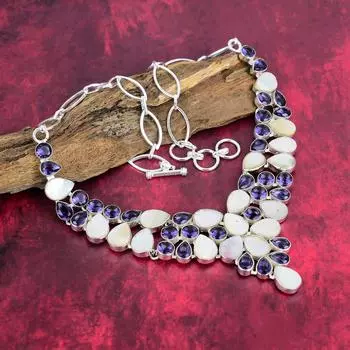 Перламутр, аметистовое ожерелье с драгоценными камнями, ожерелье из цельного серебра 925 пробы, подарок для женщин, ожерелье ручной работы Adjustable With 18 Inches белый