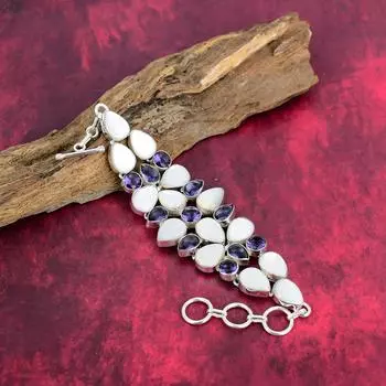 Перламутр, аметистовый браслет с драгоценными камнями, браслет из стерлингового серебра 925 пробы, подарок для женщин, браслет ручной работы Adjustable With 8 Inches белый