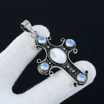 Перламутр, молочный опал, драгоценный камень, серебро 925 пробы ручной работы, ожерелье из перламутра, ювелирные изделия, подарок из драгоценного камня для подарков на день матери 2.55 белый