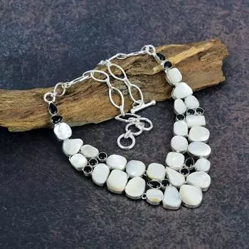 Перламутр, ожерелье из черной шпинели, ювелирные изделия из стерлингового серебра 925 пробы, красивое ожерелье из драгоценных камней ручной работы, дизайнерские украшения для нее Adjustable with 18 inches белый