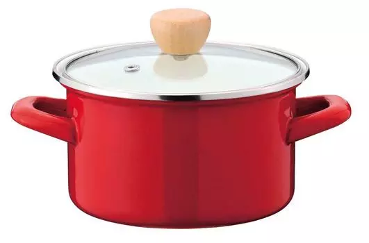 Перламутровая металлическая эмалированная кастрюля с двумя ручками 15 см стеклянная кастрюля с крышкой красная IH совместимая кастрюля Petit Cook HB-1366 красный