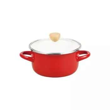 Перламутровая металлическая кастрюля для тушения 16 см глубиной эмалированная эмалированная IH совместимая стеклянная крышка красная Petit Cook HB-4877 красный