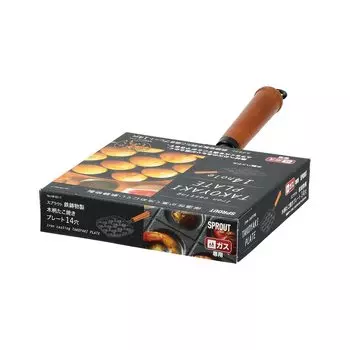 Перламутровая металлическая тарелка для такояки с 14 отверстиями, деревянная ручка, чугунное литье, росток для газового огня, черный HB-6217 чёрный