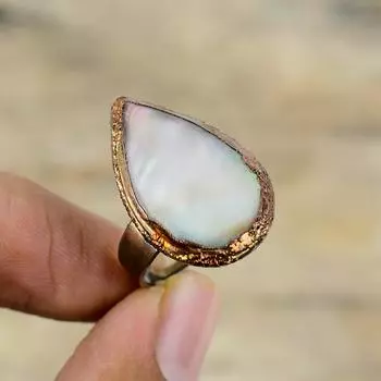 Перламутровое кольцо, гальванопластическое медное кольцо, регулируемые кольца, гальванопластическое ювелирное кольцо с драгоценными камнями, медные украшения ручной работы, подарки на годовщину