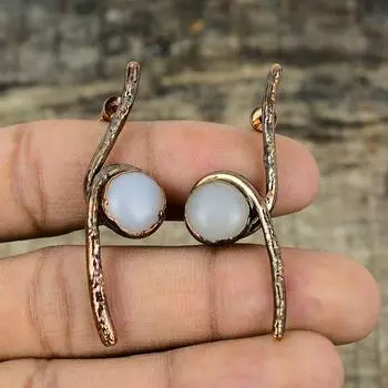 Перламутровые серьги, гальванопластические медные серьги, серьги с драгоценными камнями, гальванопластические украшения, серьги ручной работы, медные украшения, подарок жене