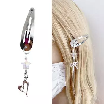 Перламутровые заколки для челки со звездой и бантом в виде сердца для женщин и детей, заколки для волос, заколки со звездой и бантом, милые шпильки для девочек 2000 года B